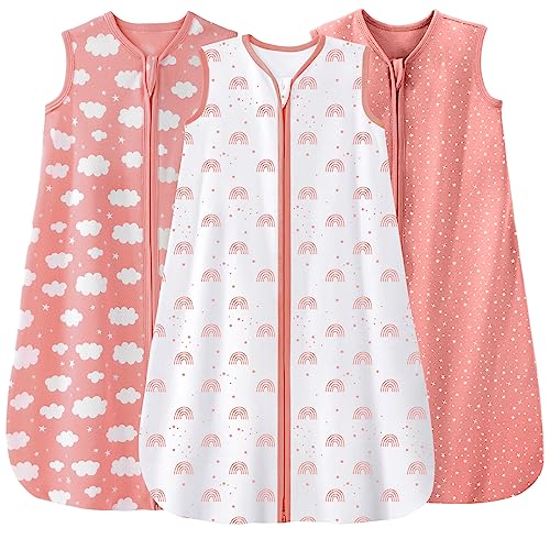 Unnivoll Baby Sleep Sack 12-18 Months 3 Pack 100% Cotton Lightweight 0.5 TOG Wearable Blanket Baby Sleep Bag with 2-Way Zipper for Infant Toddler Pink